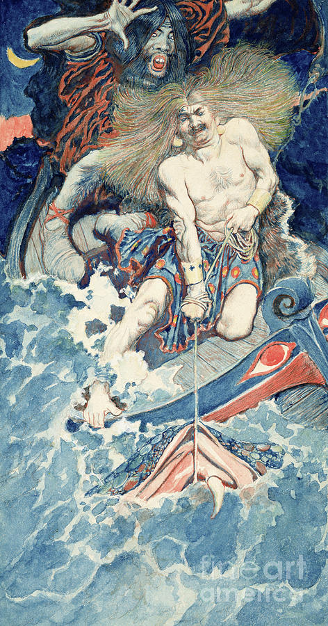 The Fishing of Thor and Hymir, from North Folk Legends of the Sea by Howard Pyle Painting by Howard Pyle