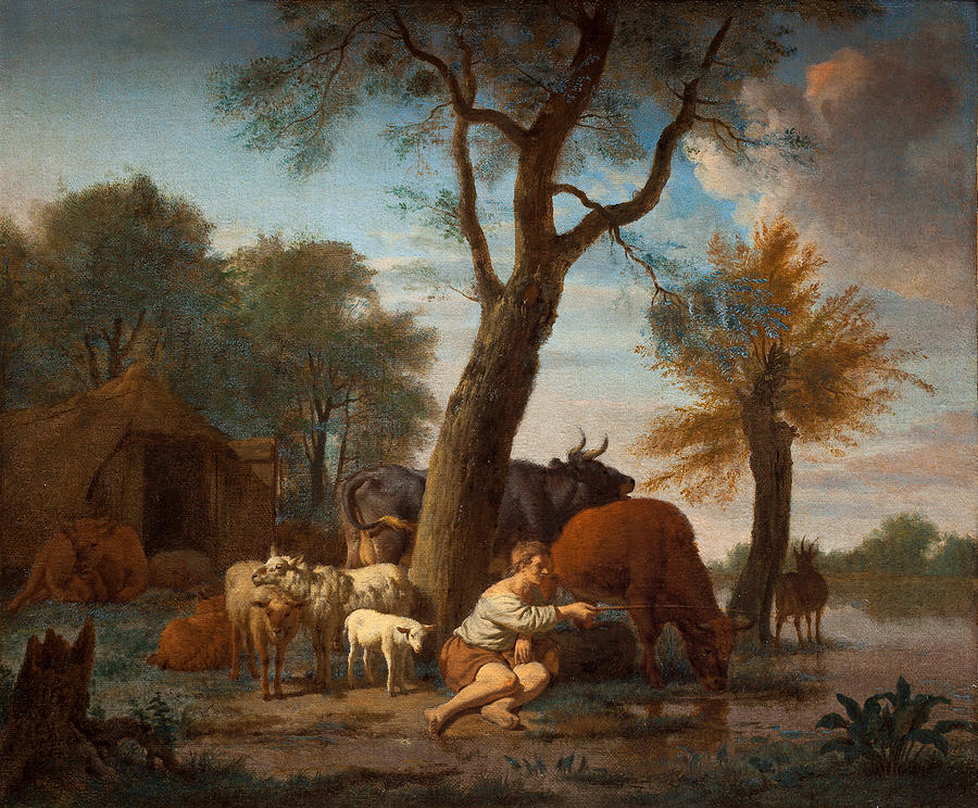The fishing shepherd Painting by Adriaen van de Velde