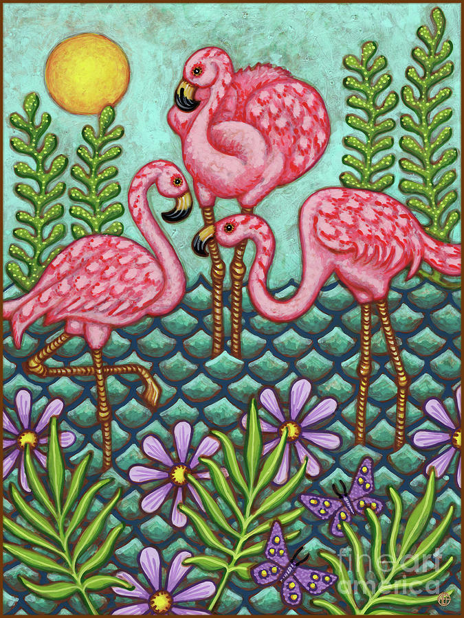 The Flamingo Social Painting by Amy E Fraser