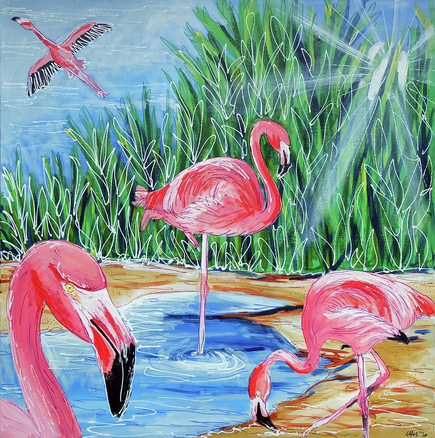 The Flamingos Painting by Laura Hol Art