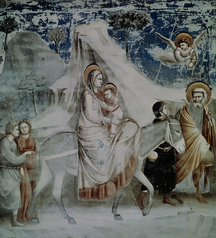 The Flight To Egypt - 1302-1305 - Fresco - Italian Trecento - Florentine School. Child Jesus. Painting by Giotto De Bondone -1266-1337- The Flight To Egypt - 1302-1305 - Fresco - Italian Trecento - Florentine School. Child Jesus. Painting by Giotto De Bondone -1266-1337-