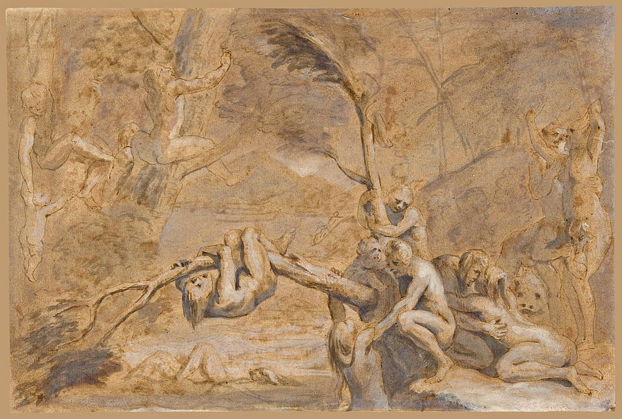 The Flood Drawing by Attributed to Jan Cossiers
