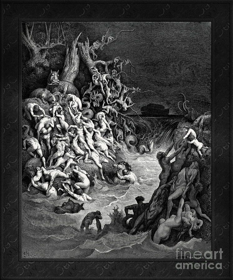 The Flood Destroying The World by Gustave Dore Remastered Xzendor7 Fine Art Classical Reproductions Drawing by Rolando Burbon