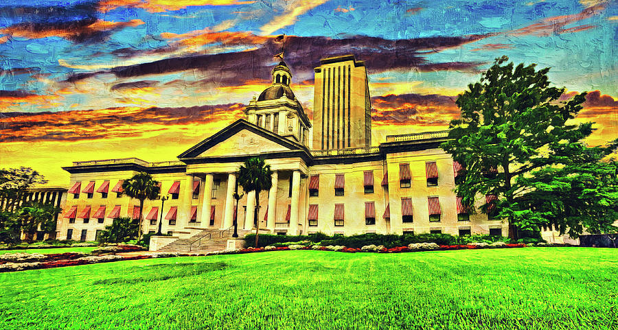 The Florida State Capitol complex in Tallahassee, at sunset - oil painting Digital Art by Nicko Prints
