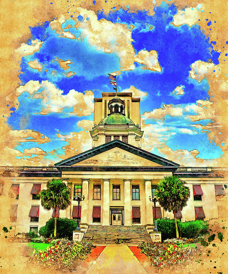The Florida State Capitol in Tallahassee - digital painting with vintage look Digital Art by Nicko Prints