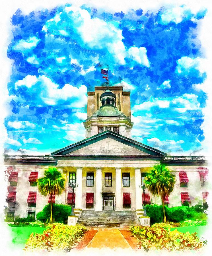 The Florida State Capitol in Tallahassee - watercolor painting Digital Art by Nicko Prints