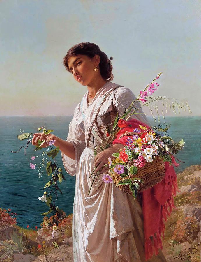 The Flower Girl, Capir Painting by Sophie Anderson