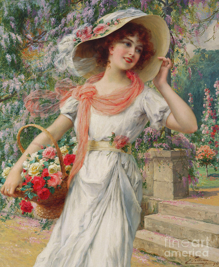 Flower Painting - The Flower Girl by Emile Vernon
