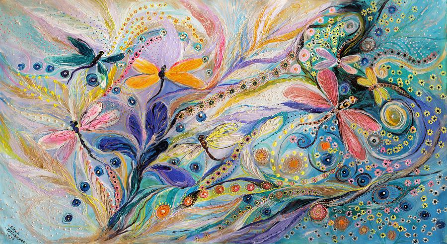 The flowers and dragonflies Painting by Elena Kotliarker