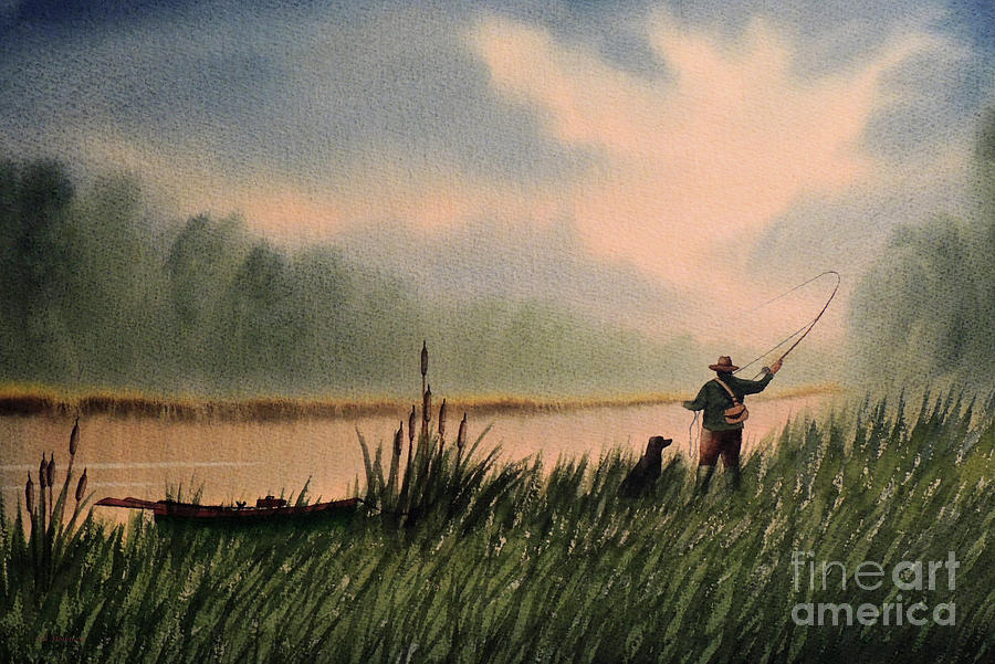 The Fly Fisherman With His Loyal Friend Painting