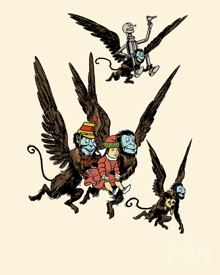The Wizard Of Oz Digital Art - The Flying Monkeys With Dorothy, Tinman And Toto by Madame Memento