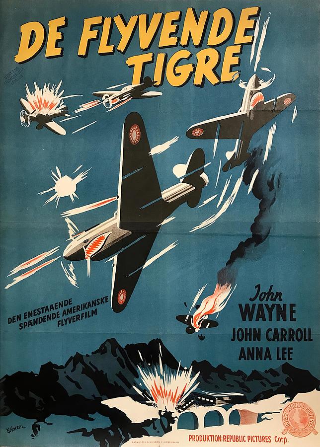 John Wayne Mixed Media - The Flying Tigers, 1942 - art by Kurt Wenzel by Movie World Posters
