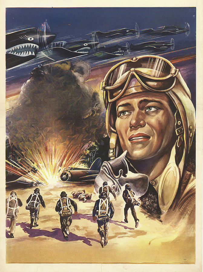 John Wayne Painting - The Flying Tigers, 1942, movie poster painting by Movie World Posters