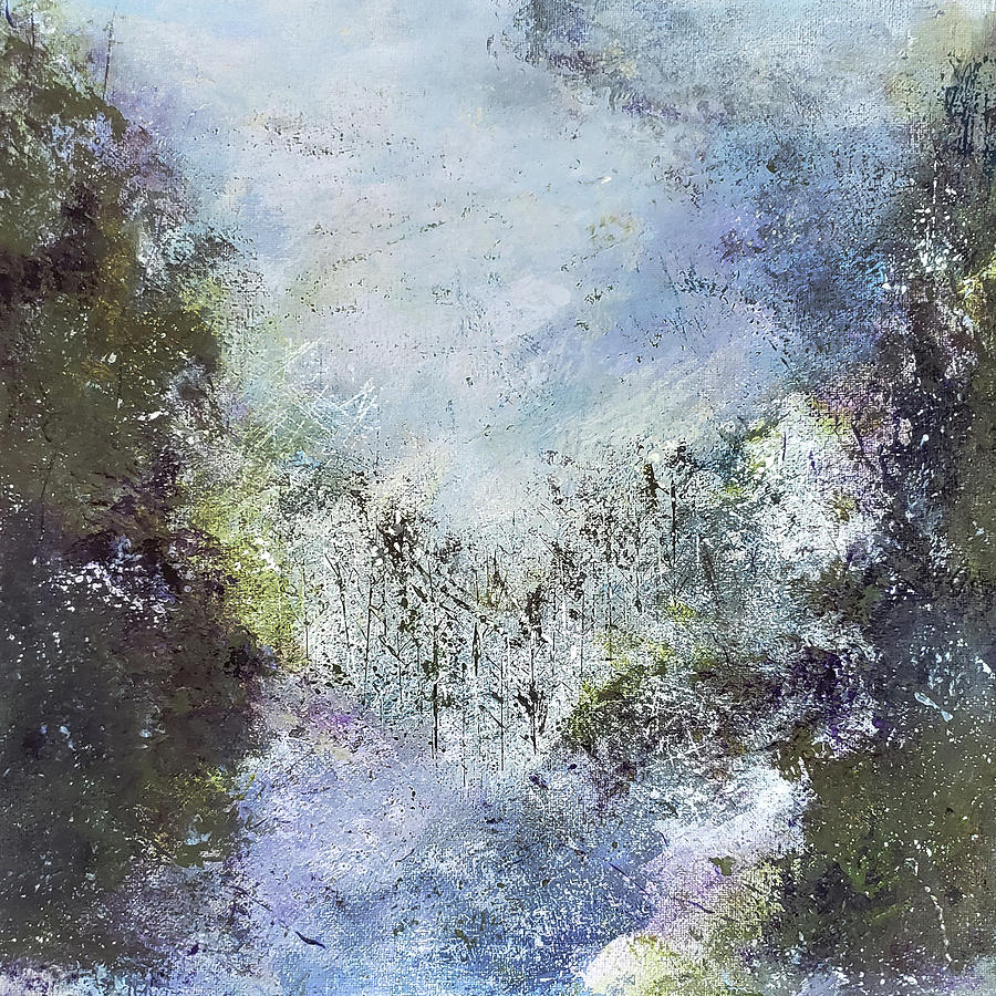 THE FOREST FOR THE TREES Abstract Landscape in Purple Blue White Olive Dark Green White Painting by Lynnie Lang