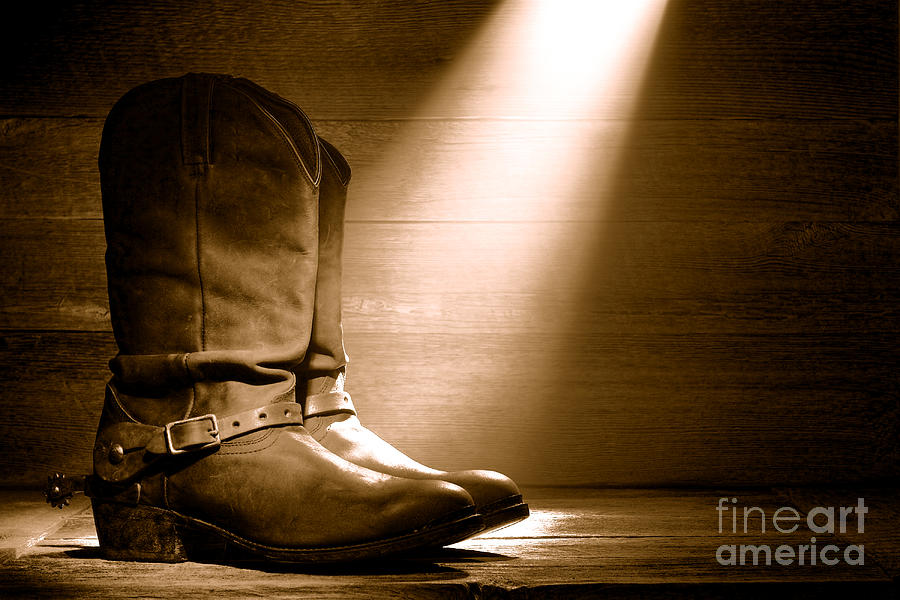 The Found Boots - Sepia Photograph by Olivier Le Queinec