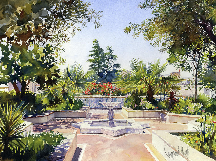 The Fountain And Garden Of The Mosque Granada Painting