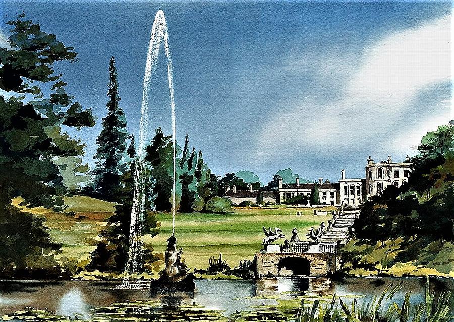 The Fountain at Powerscourt House Painting by Val Byrne