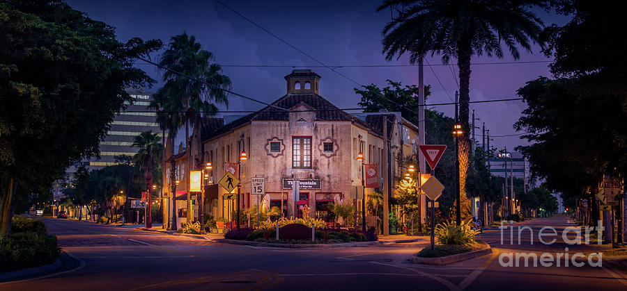 The Fountain Kitchen and Wine Bar in Sarasota at Blue Hour Photograph by Liesl Walsh
