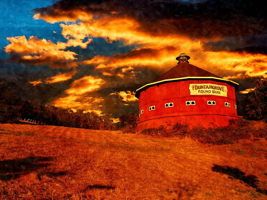 The Fountaingrove Round Barn, near Santa Rosa, California, in sunset light Digital Art by Nicko Prints