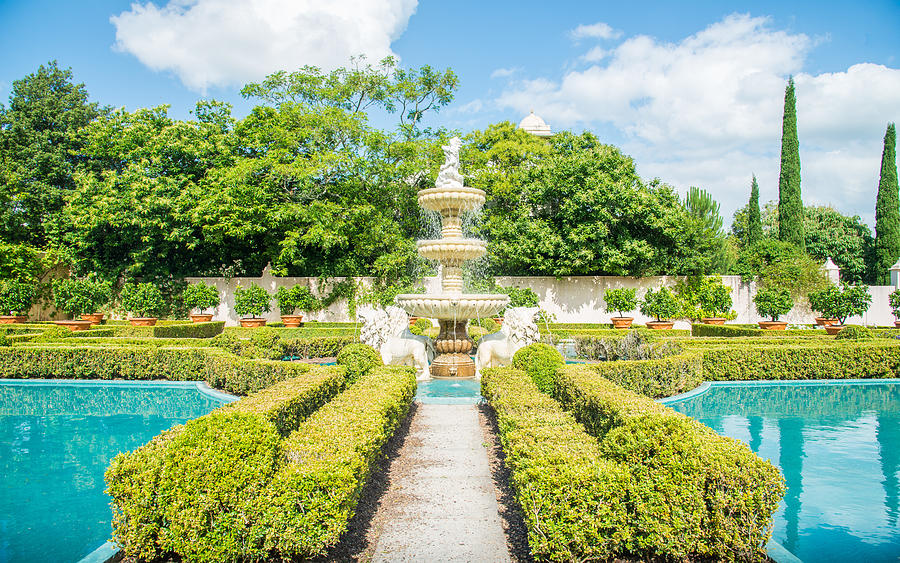 The fountains in Italian Renaissance Garden an iconic famous gardens in Hamilton gardens of New Zealand. Photograph by Boy_Anupong