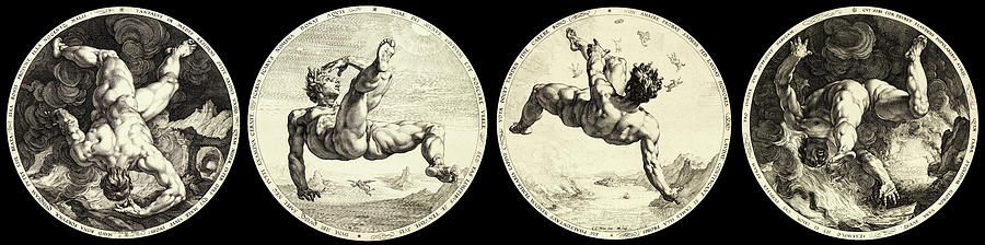 Hendrik Goltzius Painting - The Four Disgracers, Tantalus, Icarus, Phaethon, Ixion by Hendrik Goltzius