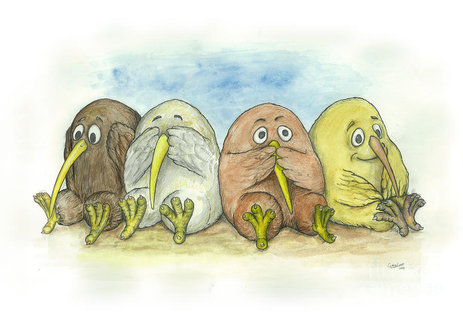 The Four Wise Kiwi Painting by Cory Lind