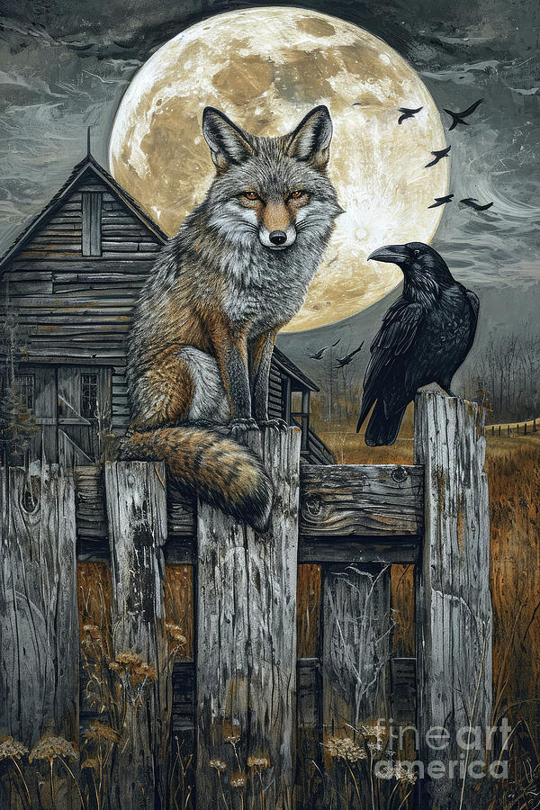 Raven Painting - The Fox And The Raven by Tina LeCour