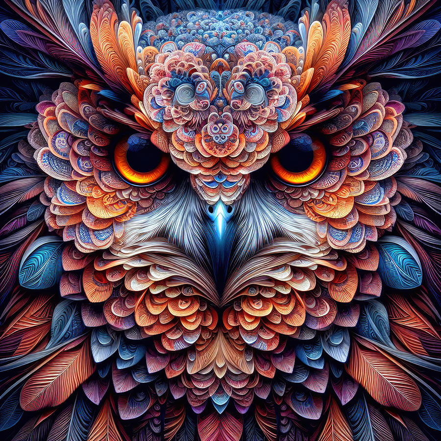 Hypnotic Eyes Photograph - The Fractal Gaze of the Mystic Owl by Bill and Linda Tiepelman