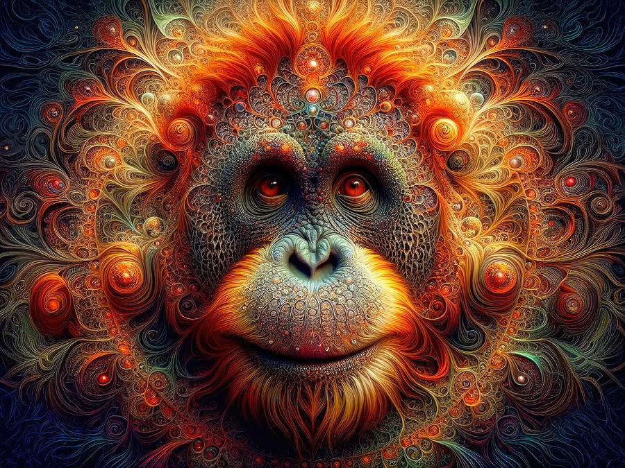 Abstract Pattern Digital Art - The Fractal Orangutan by Bill and Linda Tiepelman