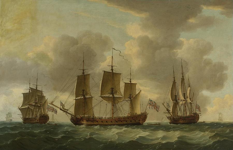 The Frigate H.M.S. Pallas in three postions Painting by John Cleveley ...