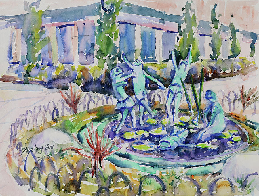 The Frog Fountain at Alameda California Painting by Xueling Zou