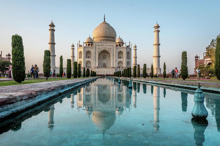 The Front of the Taj Mahal in Agra India with its Reflecting Pool ...