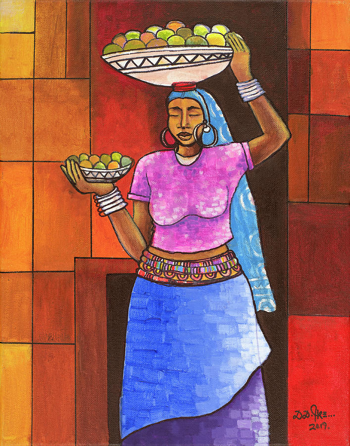 African American Woman Painting - The Fruit Bearer by Darlington Ike