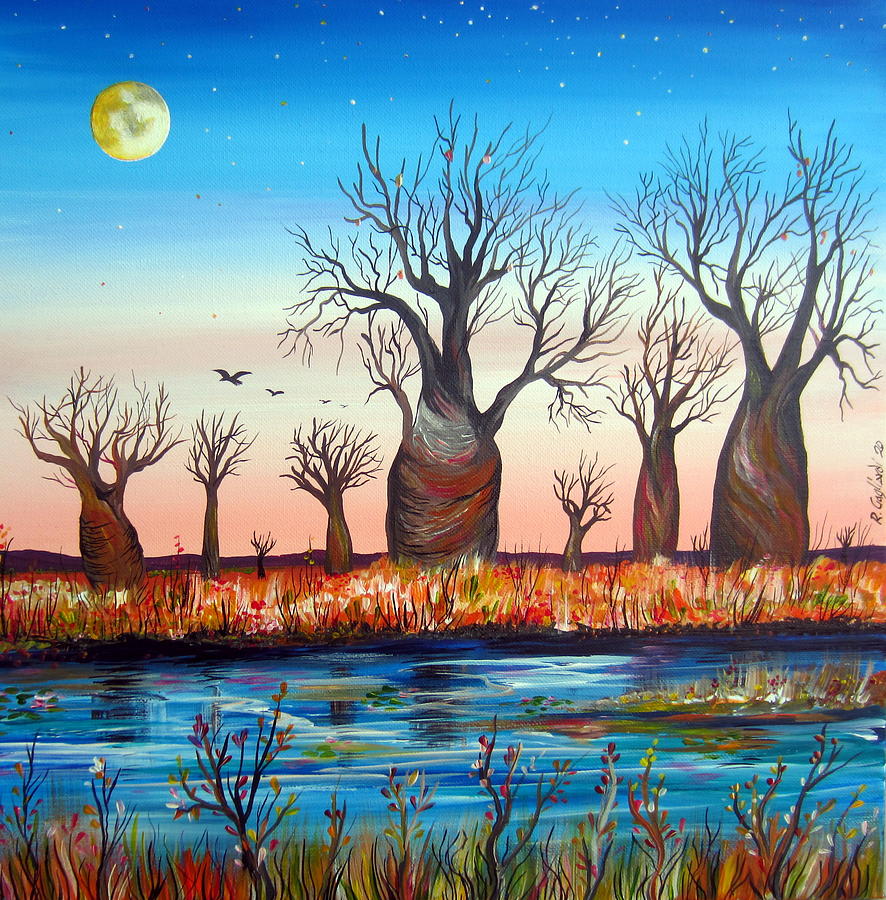 The Full Moon over the Boabs  Painting by Roberto Gagliardi