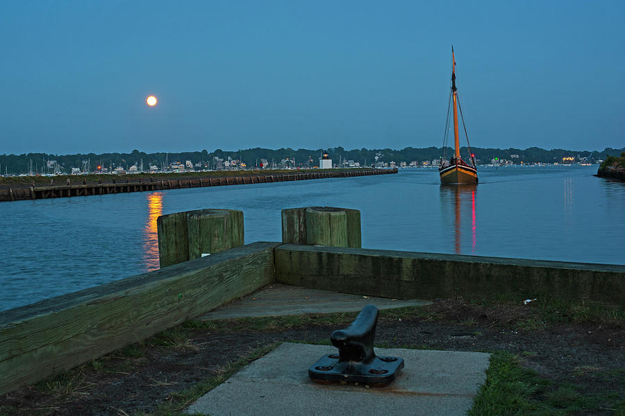 The Full Moon Rises over Derby Wharf Salem Massachusetts Photograph by Toby McGuire