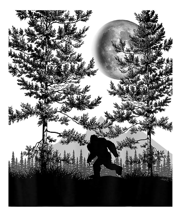 The Future Good Bigfoot Walking In The Forest Moon Night Sky Sasquatch ...