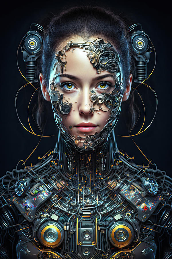 The Future of AI 01 Cyborg Woman Digital Art by Matthias Hauser