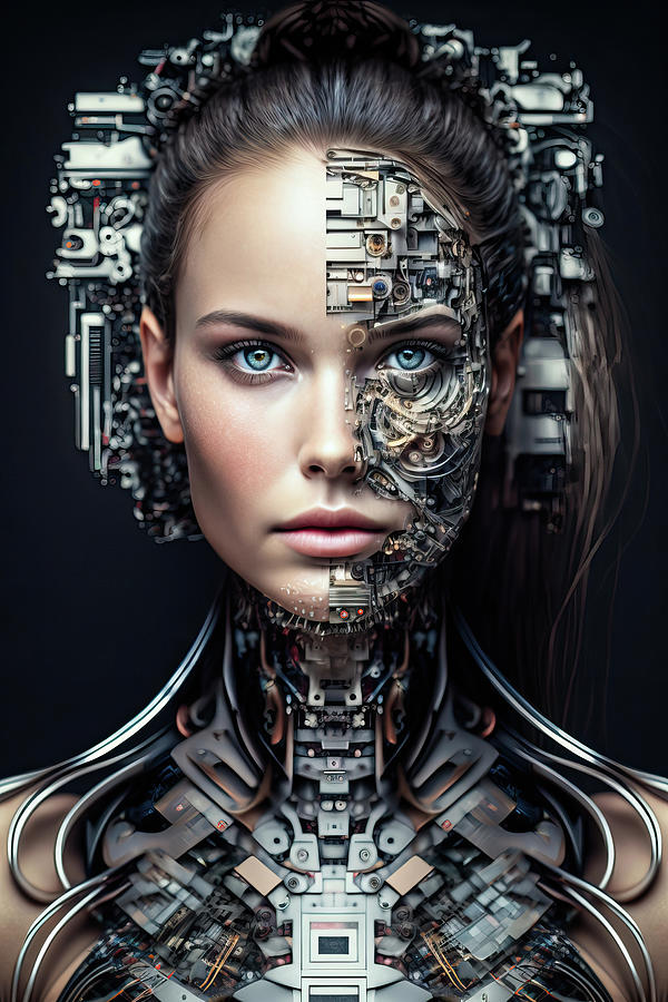 The Future of AI 07 Woman Cyborg Digital Art by Matthias Hauser