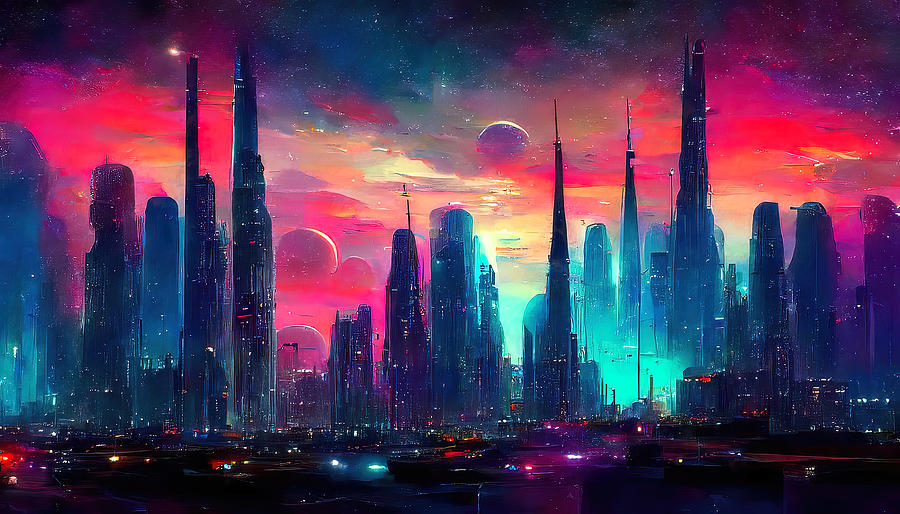 The Galactic City, 04 Painting by AM FineArtPrints