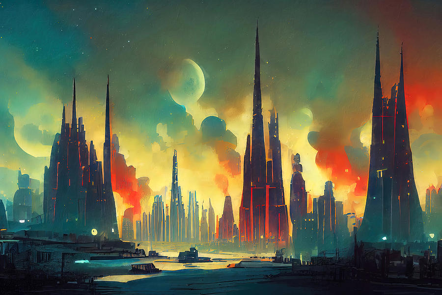 The Galactic City, 09 Painting by AM FineArtPrints