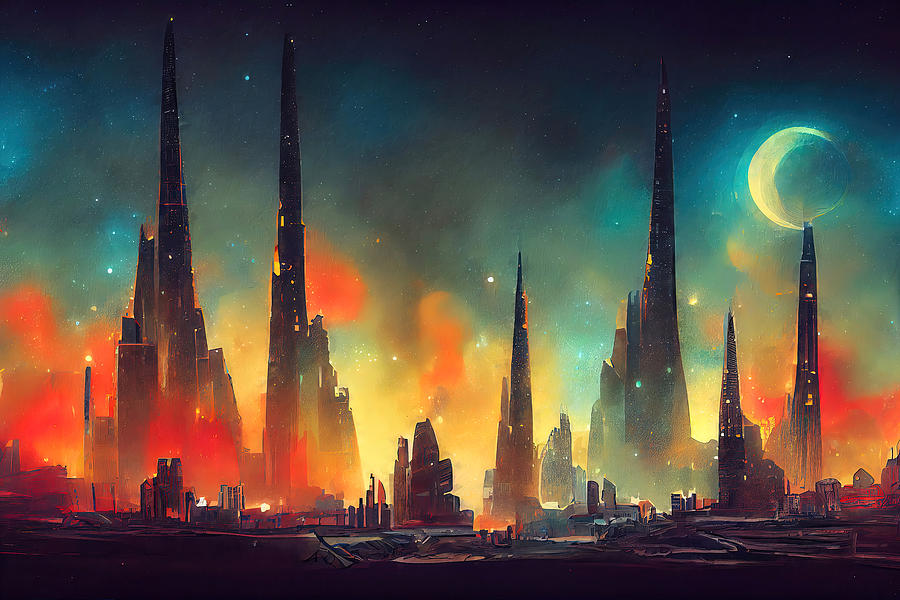 The Galactic City, 10 Painting by AM FineArtPrints