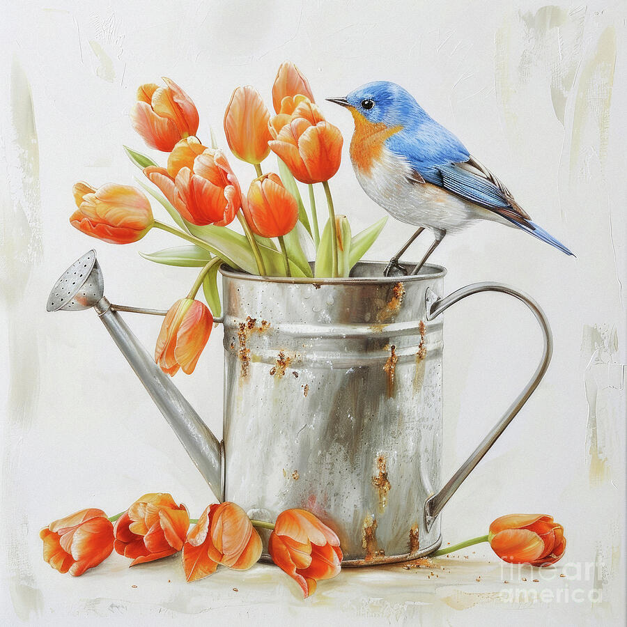 The Garden Bluebird Painting by Tina LeCour