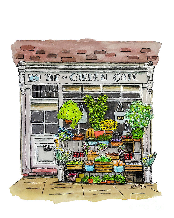 The Garden Gate Storefront  Painting by Shirley Dutchkowski