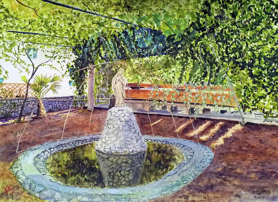 The garden in St Rock Church  Sutomore  Montenegro Painting by Francisco Gutierrez