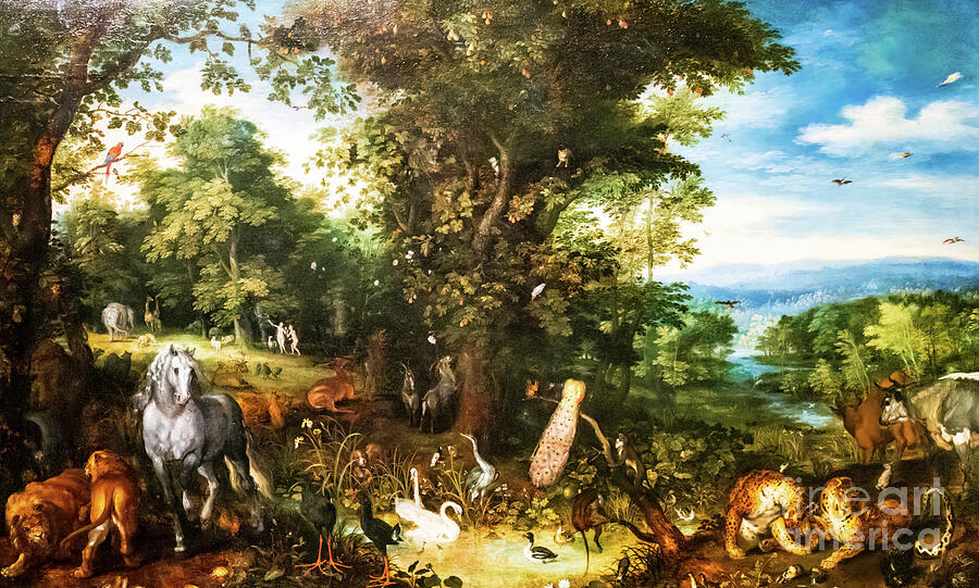 The Garden of Eden by Jan Brueghel 1612 Painting by Jan Brueghel