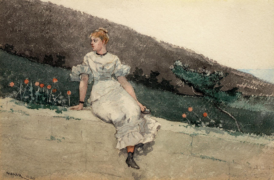 Winslow Homer Painting - The garden wall. Date/Period 1880. Watercolor on paper. by Winslow Homer