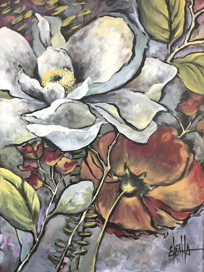The Gardenia and Poppy Painting by Eleatta Diver