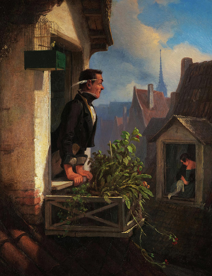 Munich Movie Painting - The Garret, 1855 by Carl Spitzweg