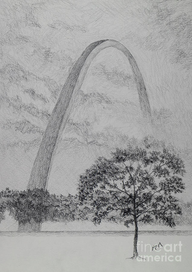 The Gateway Arch in the Fog Drawing by Garry McMichael