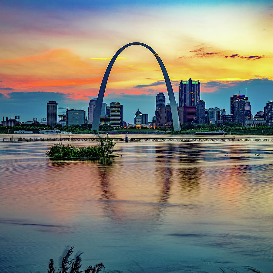 Saint Louis Photograph - The Gateway Arch of Saint Louis On The Mississippi River at Sunset 1x1 by Gregory Ballos